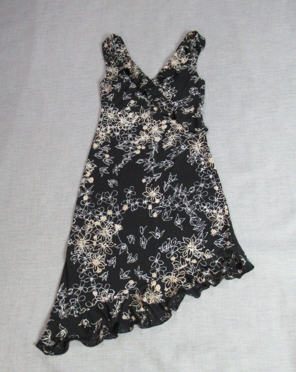 Vintage City Triangles Dress Women Sz M Black Floral Asymmetric Ruffle Party Y2K